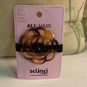 3 PC Set Scunci Tortoiseshell Floral Hair Tie Set with Black Elastics